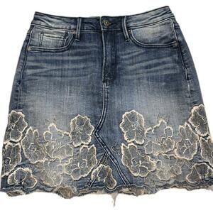 Driftwood Stef Womens Floral Embroidered Skirt‎ Pockets Blue Size 26